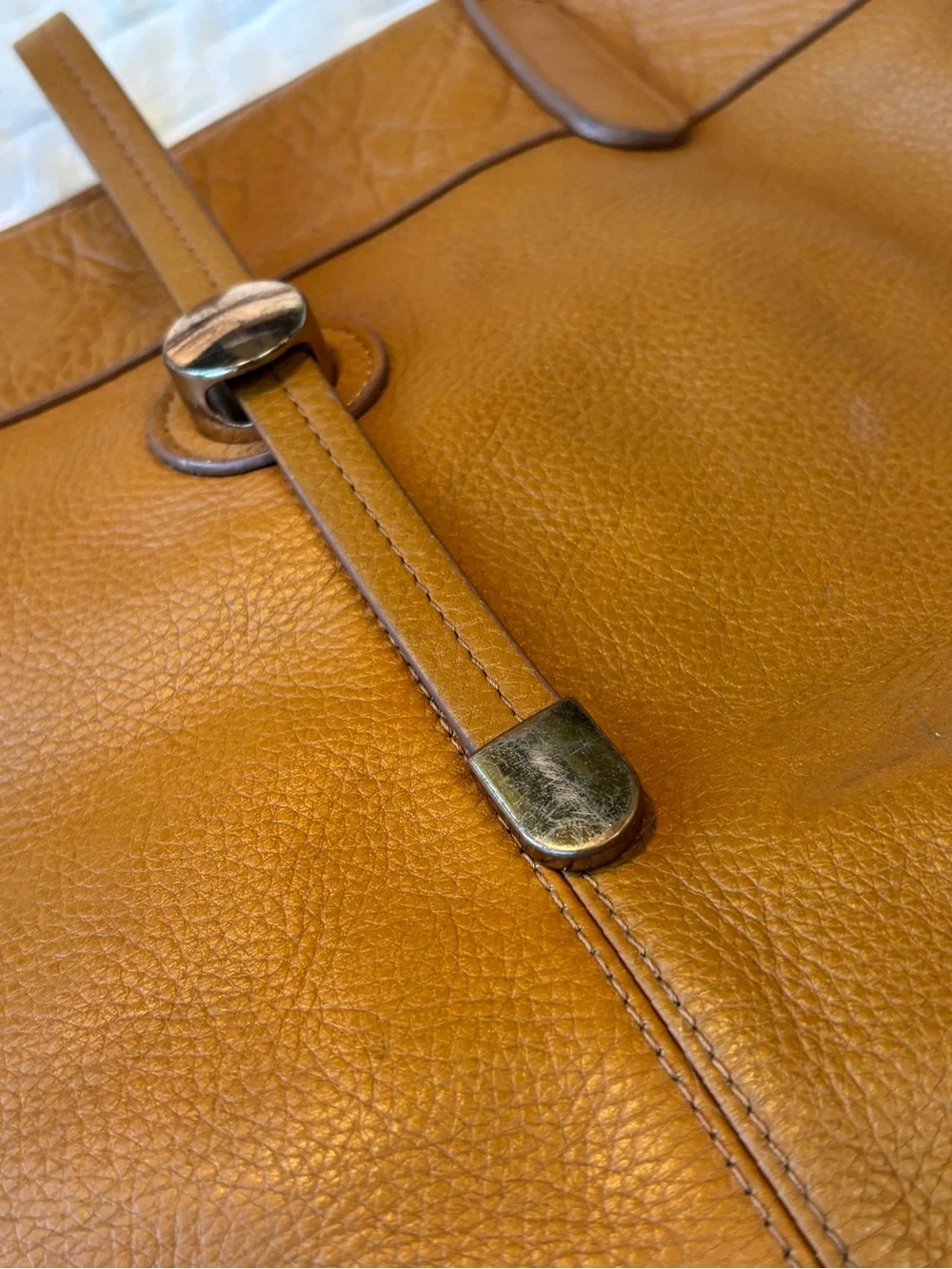 Stella & Max Tan Pebbled Leather Tote Bag Gold Hardware Structured Shoulder Bag